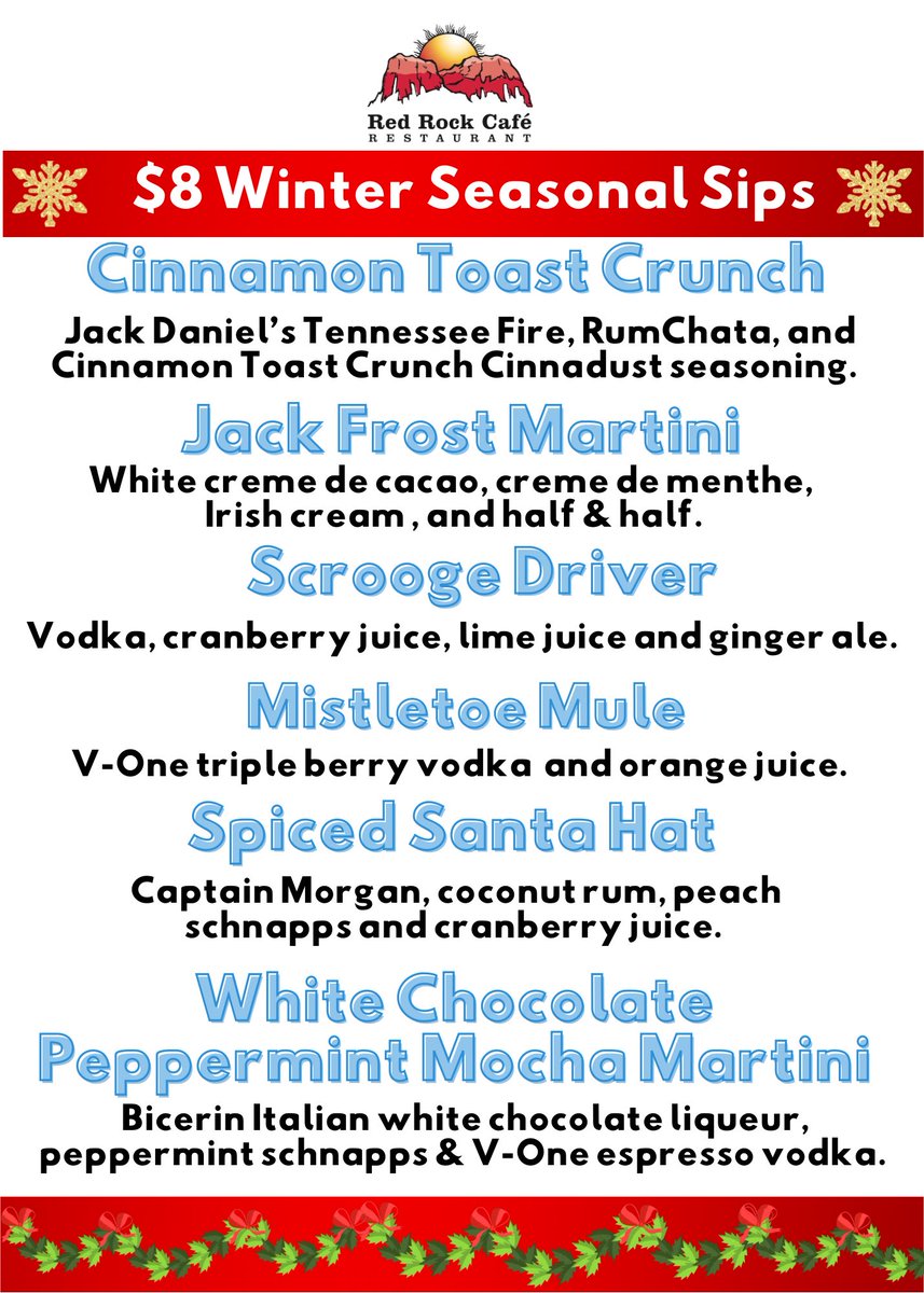 RedRockCafeStor's tweet photo. Presenting our winter themed cocktails!

#storrsct #wilingtonct #boltonct #tollandcounty
#ashdordct #cteats #wintercocktails #mansfieldct #downtownstorrs https://t.co/WCOqbI7qWR