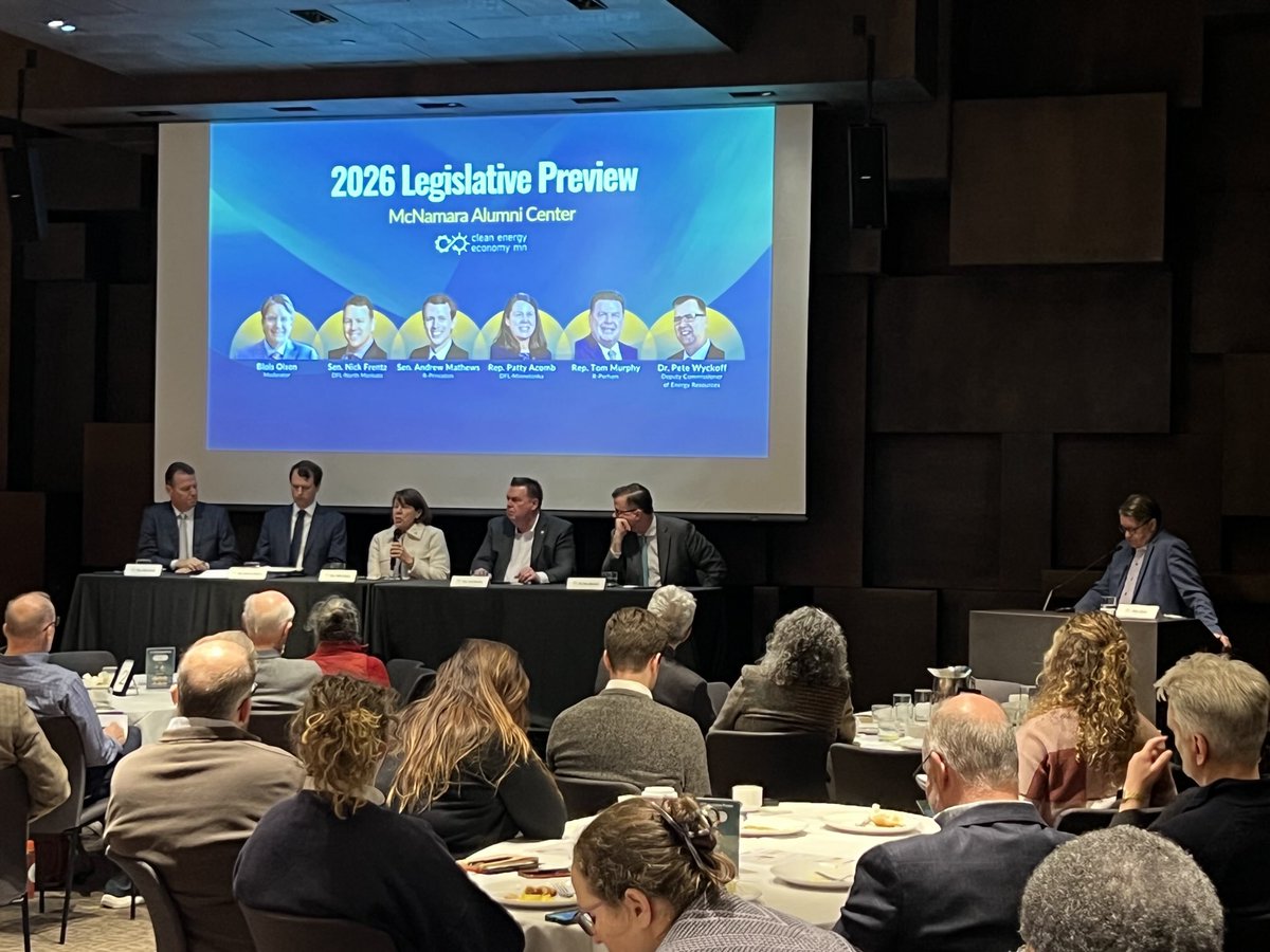 Great insights today ⁦<a href="/CleanEnergyMN/">CEEM</a>⁩ 2026 Legislative Preview! Thanks to speakers ⁦<a href="/MN_PUC/">MN_PUC</a>⁩ ⁦<a href="/MikeBull_MN/">Mike Bull</a>⁩ Cmsr. Joe Sullivan ⁦<a href="/NickAFrentz/">Nick Frentz</a>⁩ ⁦<a href="/AndrewMathewsMN/">Sen. Andrew Mathews</a>⁩ ⁦<a href="/PattyAcomb/">Patty Acomb</a>⁩ ⁦<a href="/TomMurphyMN/">Tom Murphy</a>⁩ ⁦⁦<a href="/PeteWyckoff3/">Pete Wyckoff</a>⁩ ⁦<a href="/bloisolson/">Blois Olson</a>⁩