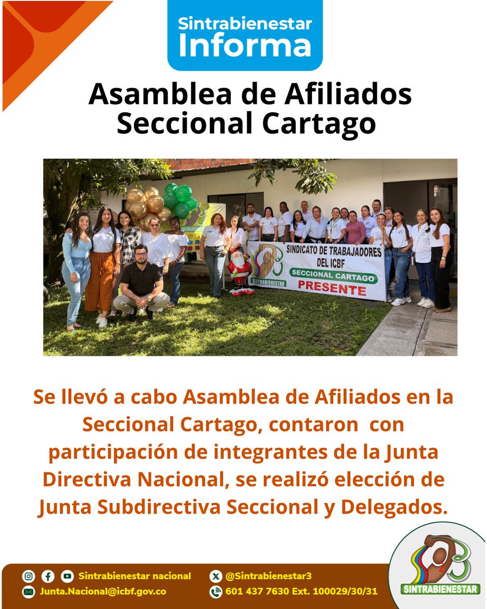#SINTRABIENESTARINFORMA Se realiza Asamblea de Delegados de la Seccional Cartago, en donde se llevó a cabo la elección de Junta Subdirectiva Seccional y delegados seccionales