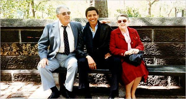 Columbia undergrad Barack Obama with his grandparents, 1980s