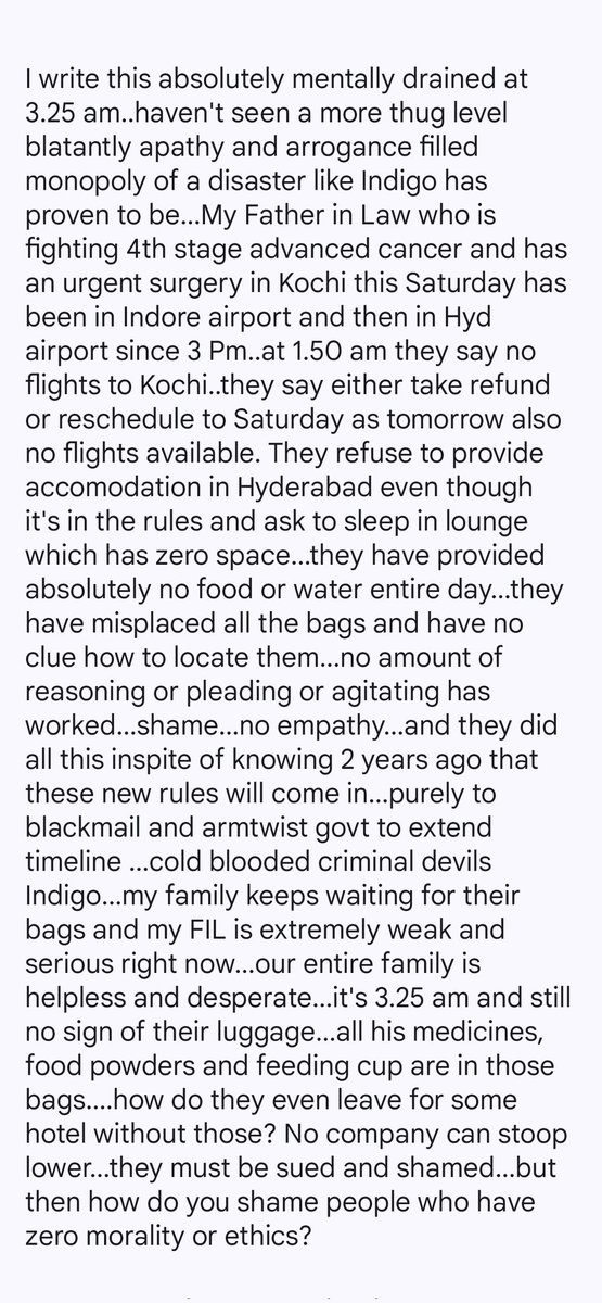 <a href="/IndiGo6E/">IndiGo</a>-<a href="/RamMNK/">Ram Mohan Naidu Kinjarapu</a> <a href="/PMOIndia/">PMO India</a> <a href="/DGCAIndia/">DGCA</a> 

Indigo - even devils may have slightly more humanity than you...no adjectives are suitable enough for you....wish your licence is cancelled and your management is sent to prison..we puke at your apathy and shamelessness.