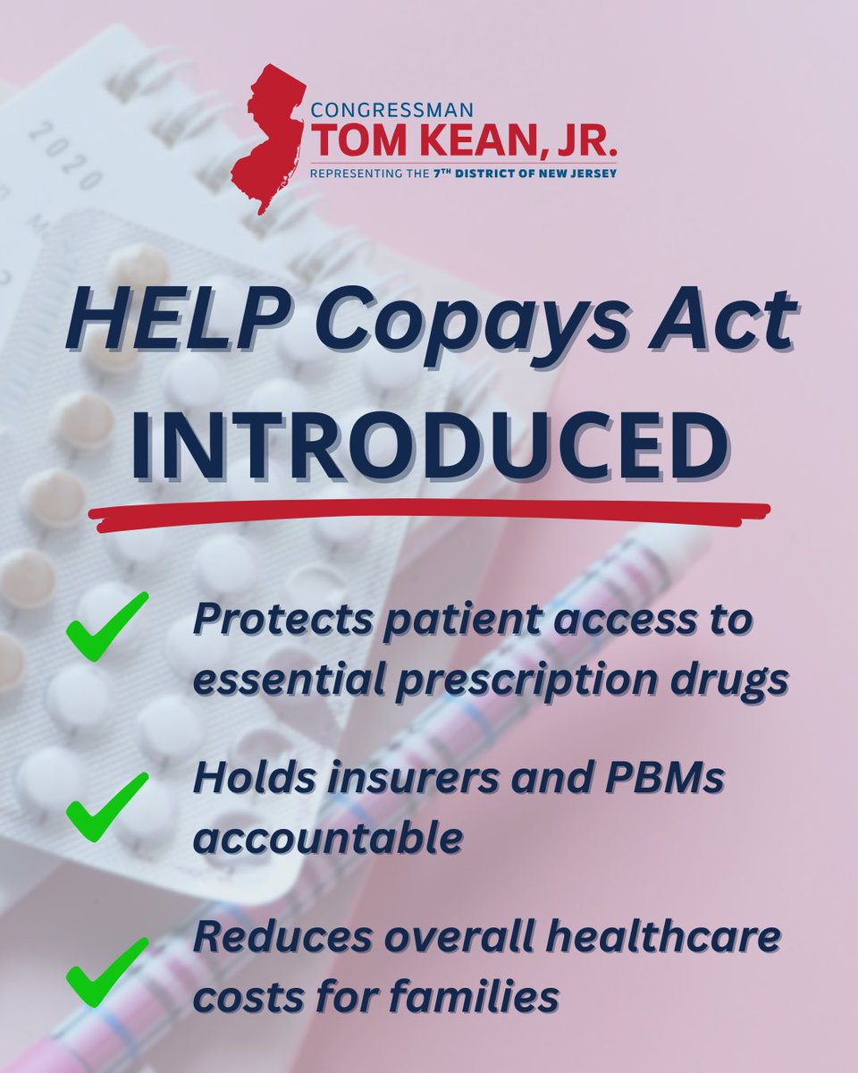 CongressmanKean's tweet photo. Today I introduced the bipartisan HELP Copays Act alongside @RepBarragan, @RepMMM, @RepAuchincloss, @RepBrianFitz, and @RepBonnie.
For too long, health insurers and PBMs have been pocketing copay assistance without lowering patients’ cost-sharing obligations. Our bill fixes that problem and will make life-saving prescription medications more affordable for patients with rare, serious, and chronic conditions.