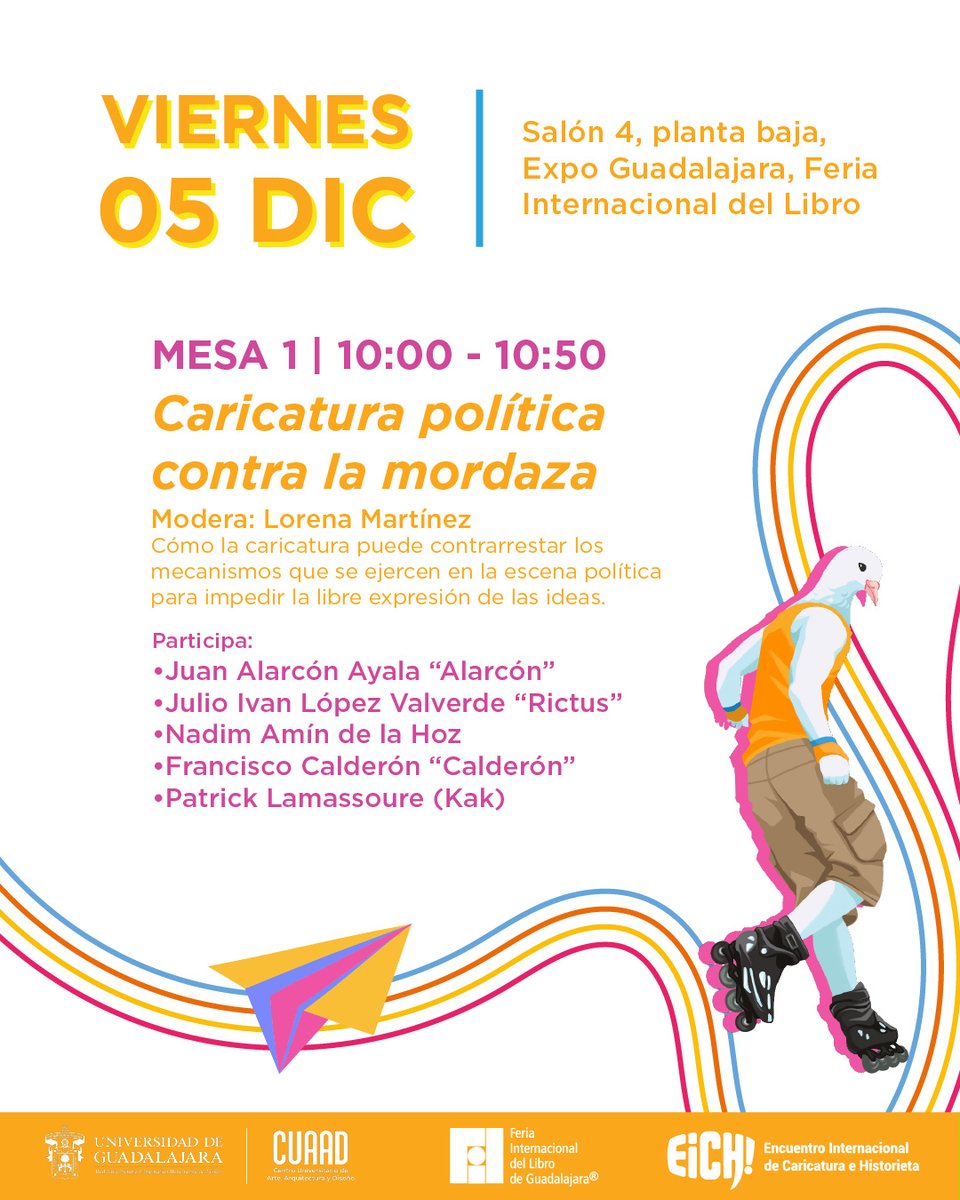 EncCaricatura's tweet photo. Este viernes seguimos con más del EICH en la FIL Guadalajara 📷
Charlas, encuentros y actividades imperdibles con grandes talentos de la caricatura. 📷📷
¿Listo para otro día lleno de inspiración?
#EICH #FILGuadalajara #Caricatura #Ilustración #Encuentros #AgendaCultural #CUAAD https://t.co/FUehy5frCM