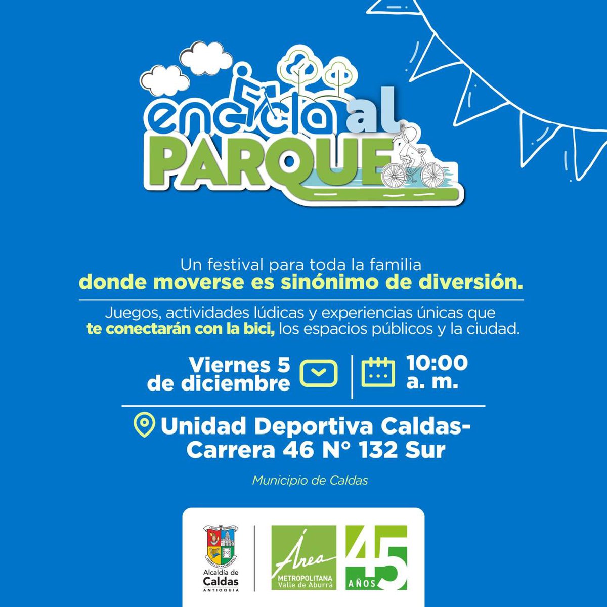 ¡EnCicla al Parque llega a Caldas! 🎪
Ven, disfruta de todas nuestras actividades y conoce de cerca cómo la bici transforma la movilidad de nuestro Valle de Aburrá 🚲💚.