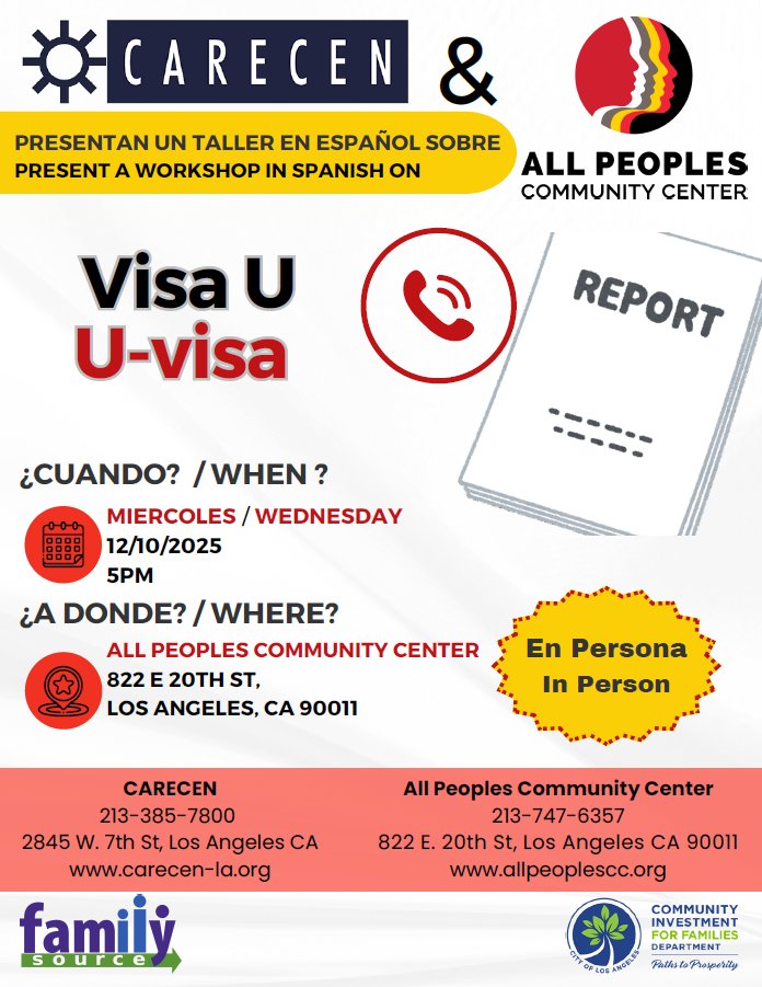 CARECEN and All Peoples Community Center present a Spanish-language workshop on U-Visa./

CARECEN y All Peoples Community Center presentan un taller en español sobre la Visa U. #AllPeoples.