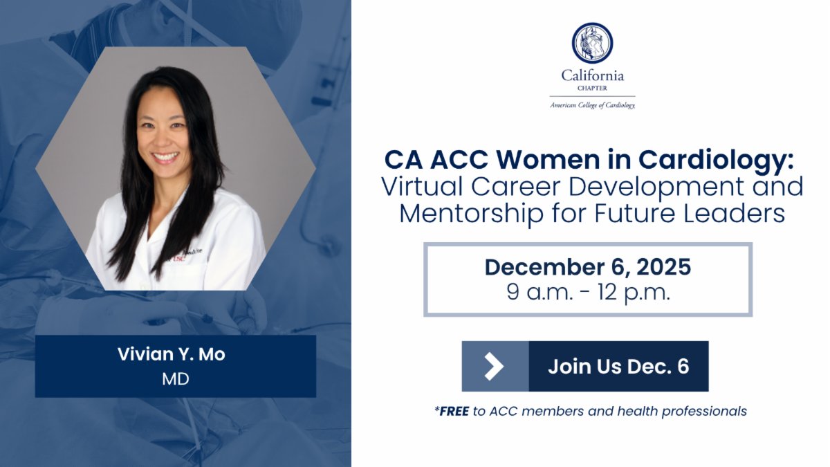CaliforniaACC's tweet photo. Thinking about a future in cardiology? ❤️ Join our FREE event for students! Hear from Dr. Vivian Mo and top cardiologists as they share their journeys &amp; advice for aspiring physicians.

👉 Register now: https://t.co/iT3zGXNk9K

#Premed #FutureDocs #MedicalStudents #Cardiology https://t.co/hu7G2u0j6y