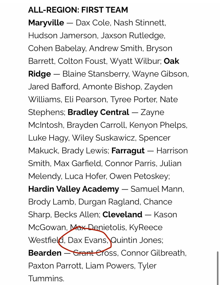 Blessed to be recognized as First Team All Region‼️

c/o 2028 DE
<a href="/cbrownrun11/">Chris Brown</a> <a href="/clarklockerby6/">Clark Lockerby</a> <a href="/CHSRaidersFBall/">Cleveland High School Football</a> <a href="/CSmithScout/">Chris Smith</a> <a href="/PrepRedzoneTN/">Prep Redzone Tennessee</a> <a href="/david_barger03/">David Barger</a> <a href="/coach_cal/">Coach Cal 🥋🐘🏀🏈</a> <a href="/KevinMoses38/">Kevin Moses LLC</a>