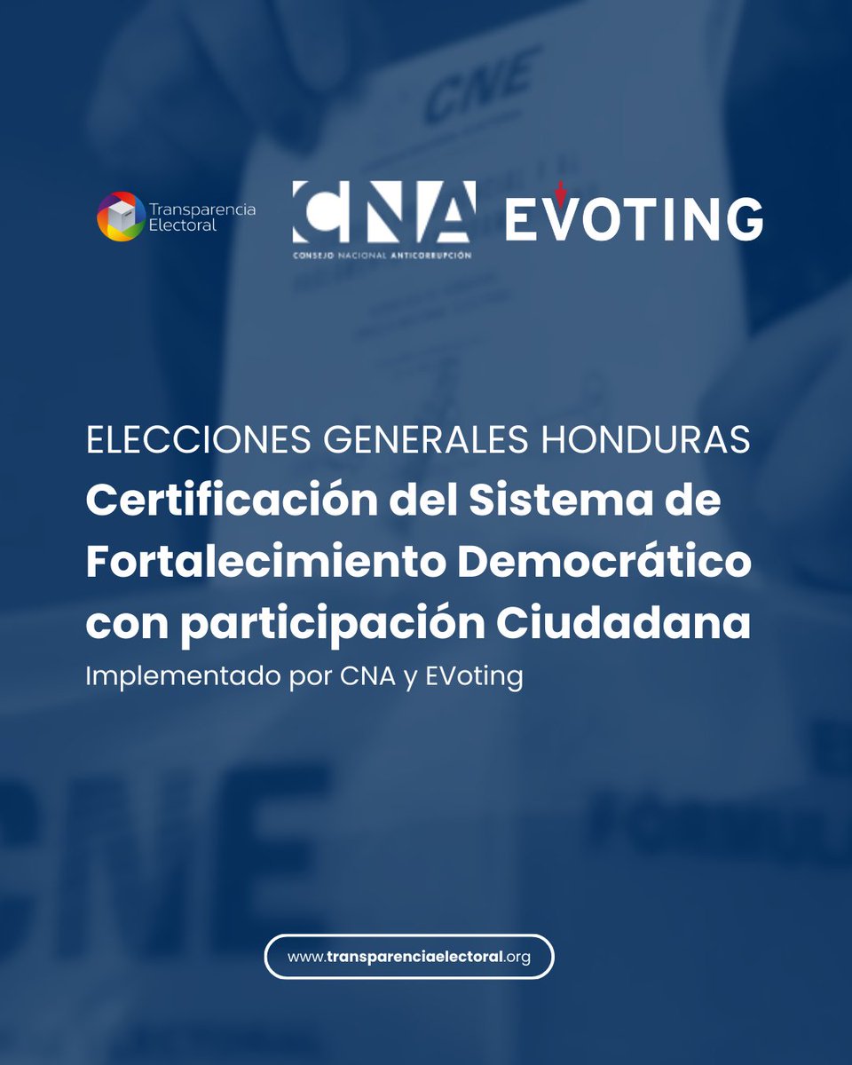 🇭🇳🗳️ En las Elecciones Generales de Honduras 2025, en colaboración con Transparencia Electoral y <a href="/EVotingGlobal/">EVoting</a>, <a href="/cnahonduras/">CNA Honduras</a> implementó un sistema de conteo paralelo para verificar de manera independiente los resultados oficiales.

El objetivo de este proyecto fue fortalecer la