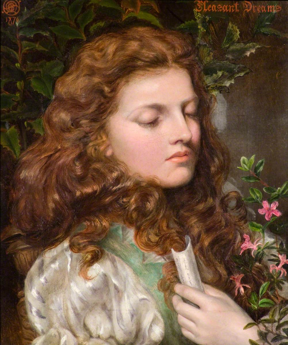Painting at Bedtime.
Pleasant Dreams.
Emma Sandys.

Until comparatively recently, quite a few of Emma's paintings were attributed to her more famous brother Frederick. She painted in a Pre-Raphaelite style, mainly women in flower settings. She died, probably of TB, at 36.