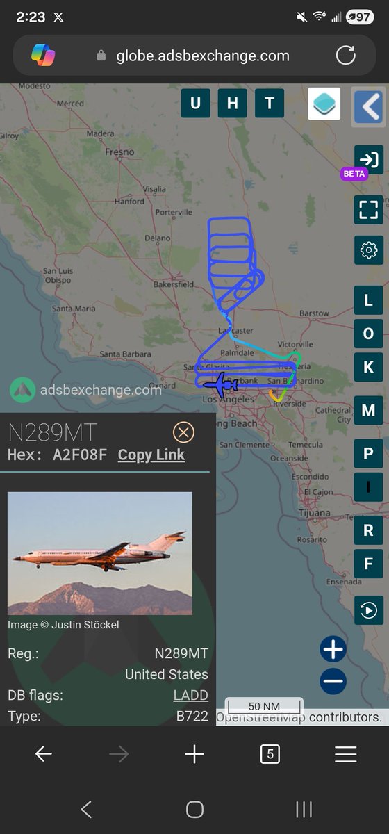 #A2F08F as #N289MT/#VOODOO1 Has a pattern set up at 28,000 feet above Los Angeles.