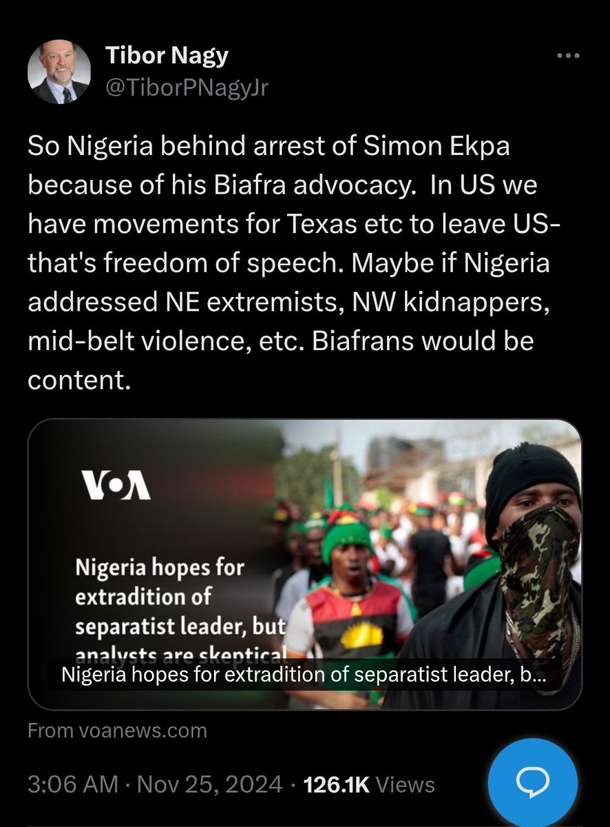 OCCPriceless's tweet photo. Unfortunately, H.E. Simon Ekpa @simon_ekpa became a victim himself and has now been sentenced to six years simply for speaking out against the genocide carried out by the Nigerian regime and for emphasizing the imperative of self-defense. If @POTUS or @PeteHegseth were residing in Finland and raised the same concerns about the killings of Biafrans and other Christians in Nigeria, they too would have been jailed by the Finnish authorities.