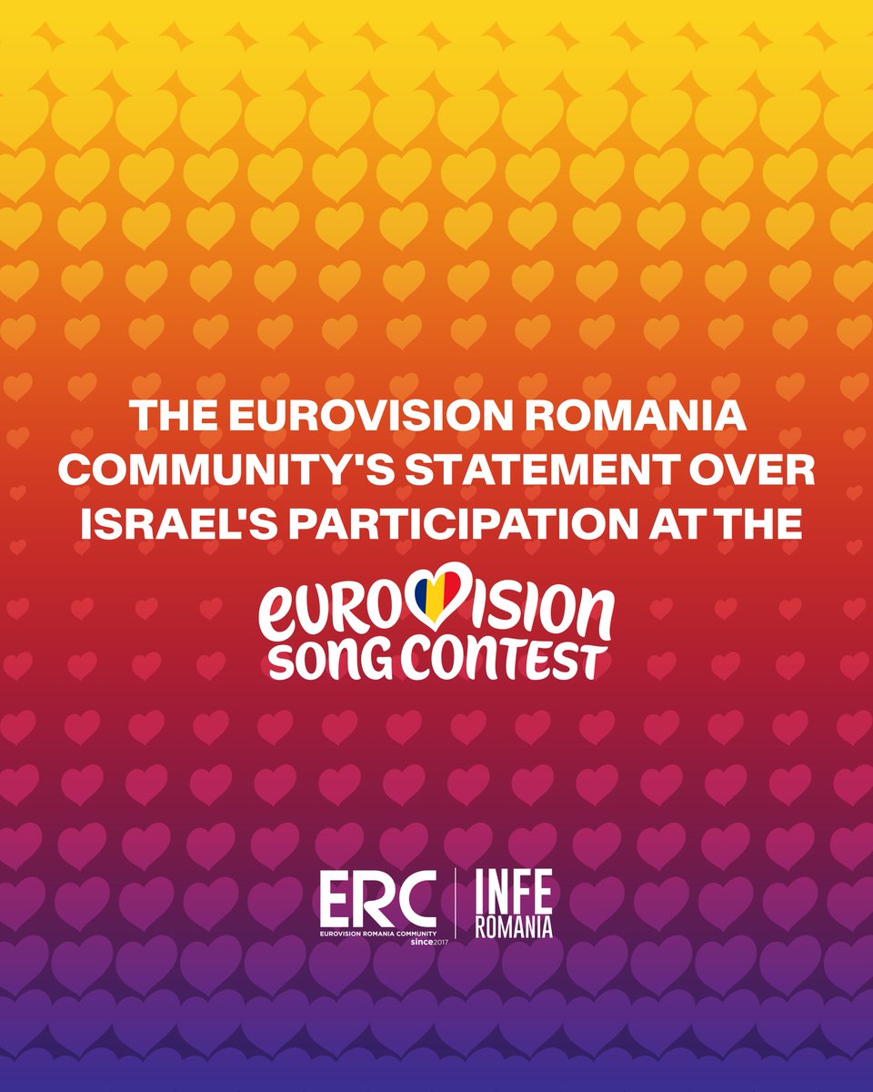 ERCommunity_'s tweet image. The Eurovision Romania Community's statement over Israel's participation at the Eurovision Song Contest 🇷🇴

#eurovision #eurovision2026 #esc2026 #romania #eurovisionromania #eurovisionromaniacommunity