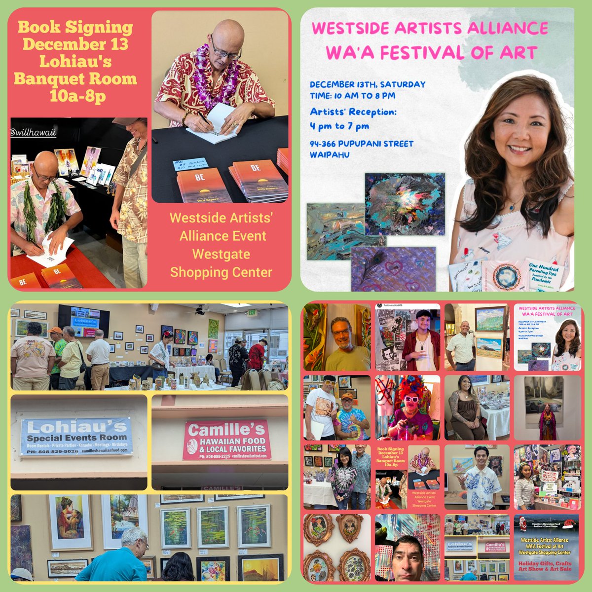Espero808's tweet photo. Save the date -  December 13:  Saturday: 10 am-8pm
Holiday gifts, Crafts, Original Art 

One day pop-up in Waipahu 
Westside Artists Alliance at the Westgate Shopping Center in Lohiau's Banquet Room 

Free raffle of art, Christmas Karaoke, Refreshments and more https://t.co/ZWCSwxzcLl