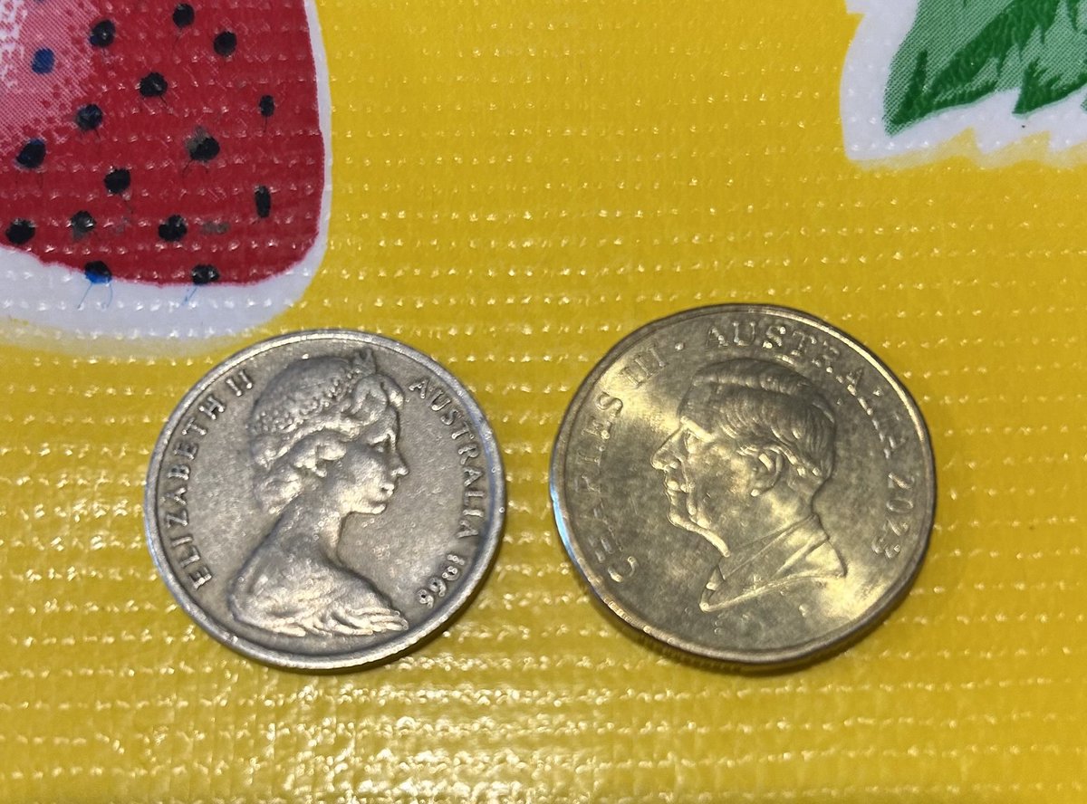A batch of change today contained both a 1966 Elizabeth and a 2023 Charles. That’s history in your hand.
