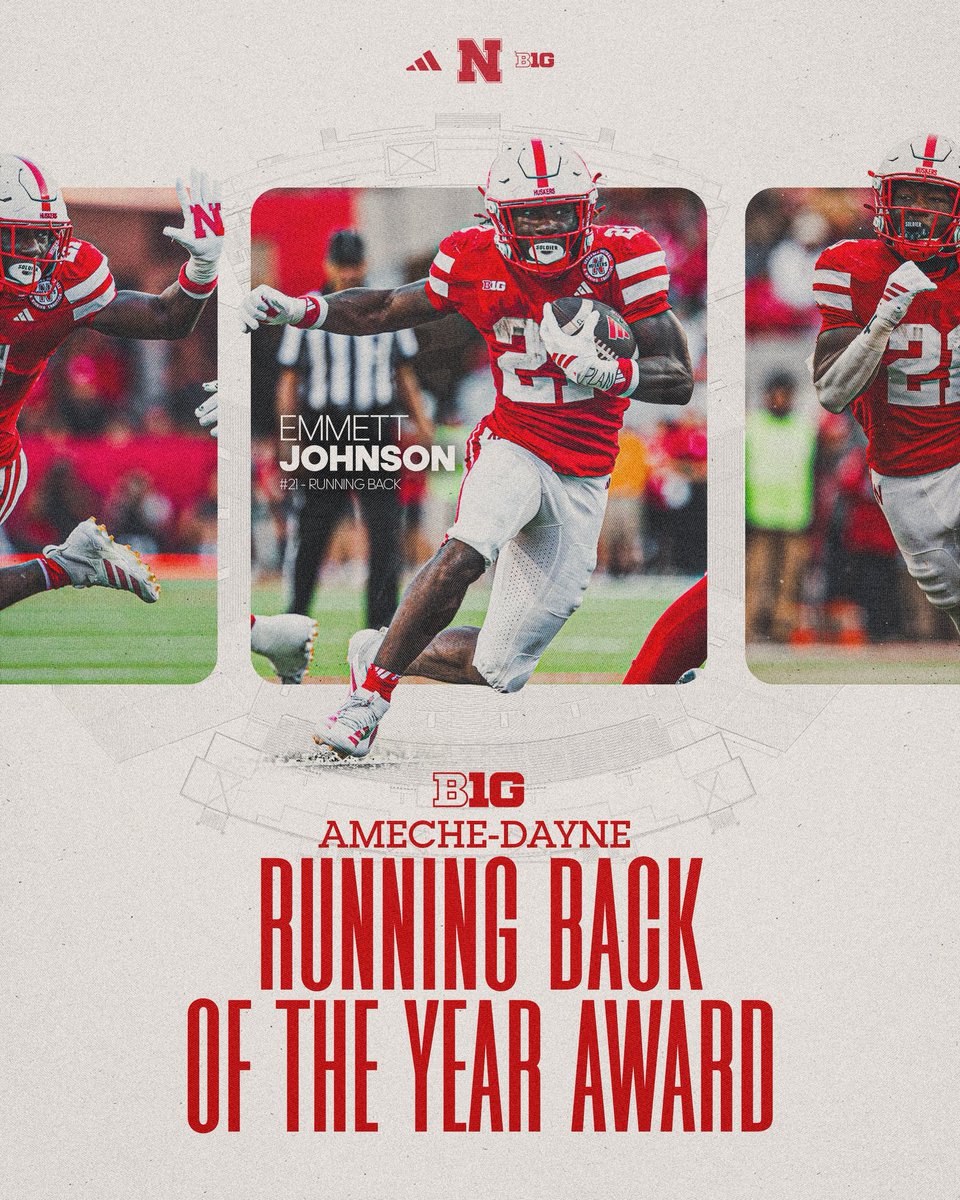 The best back in the B1G.

<a href="/Emmett21Johnson/">Emoney 💰</a> is the recipient of the 2025 <a href="/bigten/">Big Ten Conference</a> Ameche-Dayne Running Back of the Year Award