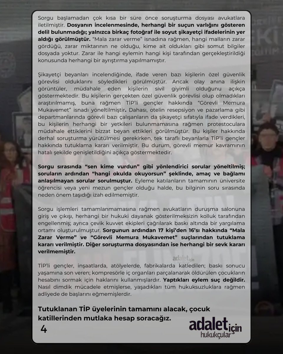 MESEM protestosu nedeniyle tutuklanan 16 TİP’li gencin yaşadıkları sürece ve hukuksuzluklara ilişkin hazırladığımız raporu kamuoyunun bilgisine sunuyoruz.
