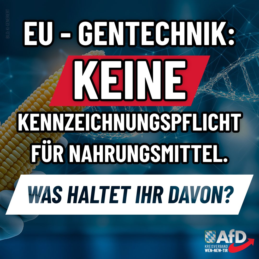 #Gen-Bakterium im Mais – aber ohne Kennzeichnung?

Die #EU will genau das.
Für jedes Würstchen gibt’s 10 Labels – aber beim #Genmais reicht plötzlich Schweigen.
Risiken? Neue Allergene, mehr Glyphosat, Abhängigkeit von Konzernen.

Transparenz statt EU-Verschleierung!