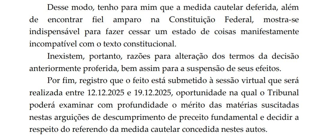 URGENTE: Ministro Gilmar Mendes, do STF, rejeita pedido da Advocacia-Geral da União (AGU) e mantém suspensão de trechos da Lei do Impeachment, blindando os ministros da Corte. Magistrado entendeu que a AGU não pode fazer este tipo de pedido.