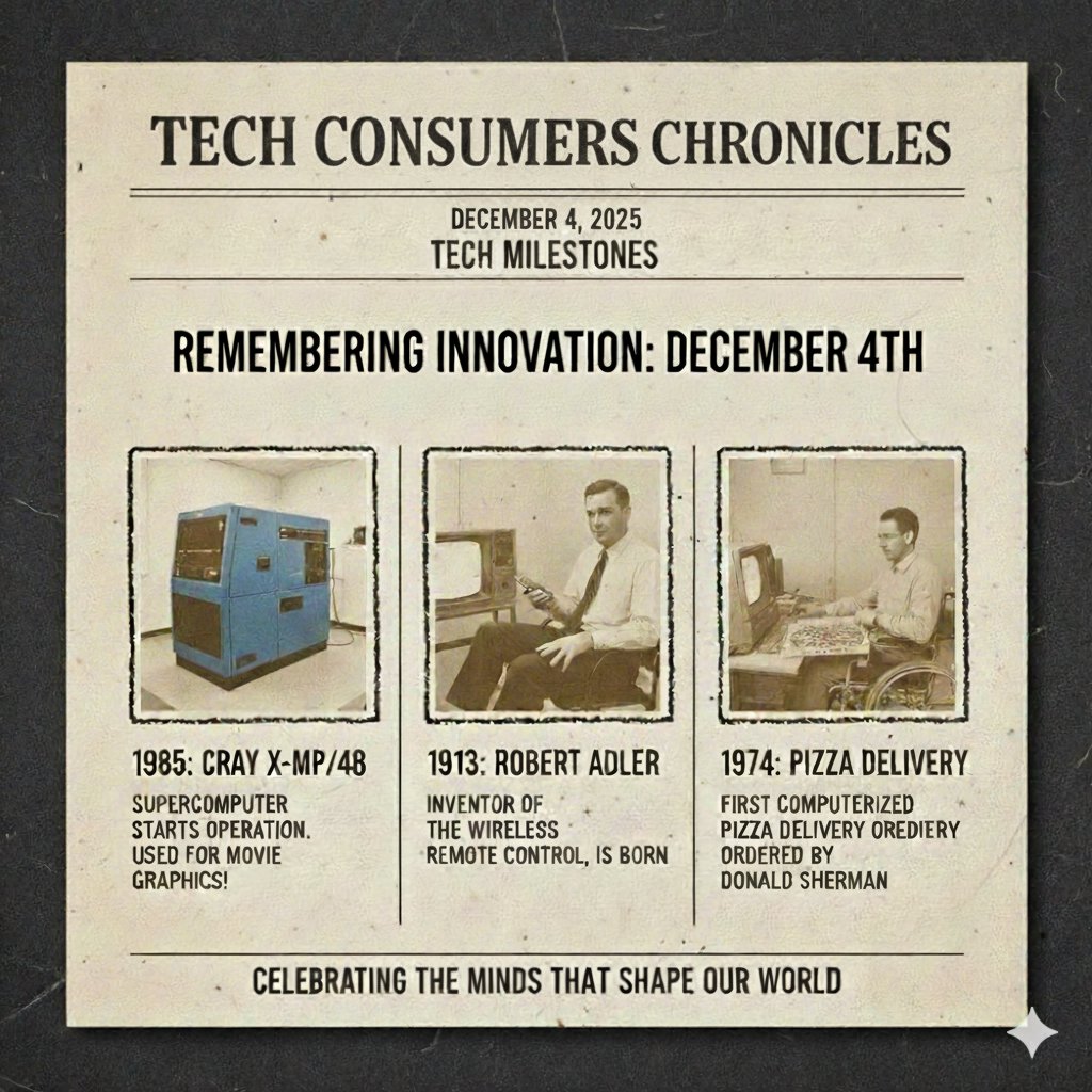 Today on Tech History Dec 4 👇🏻 

#TechHistory #JavaScript #OnThisDay #Innovation #Supercomputing #RemoteControl #Dec4