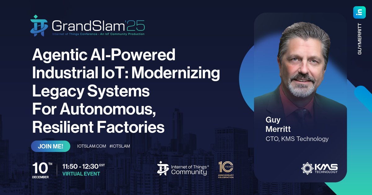 IoTchannel's tweet photo. Thrilled to welcome @KMSTechnology as a Platinum member of the @IoTCommunity 🎉

CTO Guy Merritt rejoins our Advisory Board and will deliver an agentic AI–powered Industrial IoT keynote at #IoTGrandSlam.

Details: https://t.co/Do49D0vWYS

#IoT #AI #IndustrialIoT #IoTCommunity https://t.co/6kTtvI4KN1
