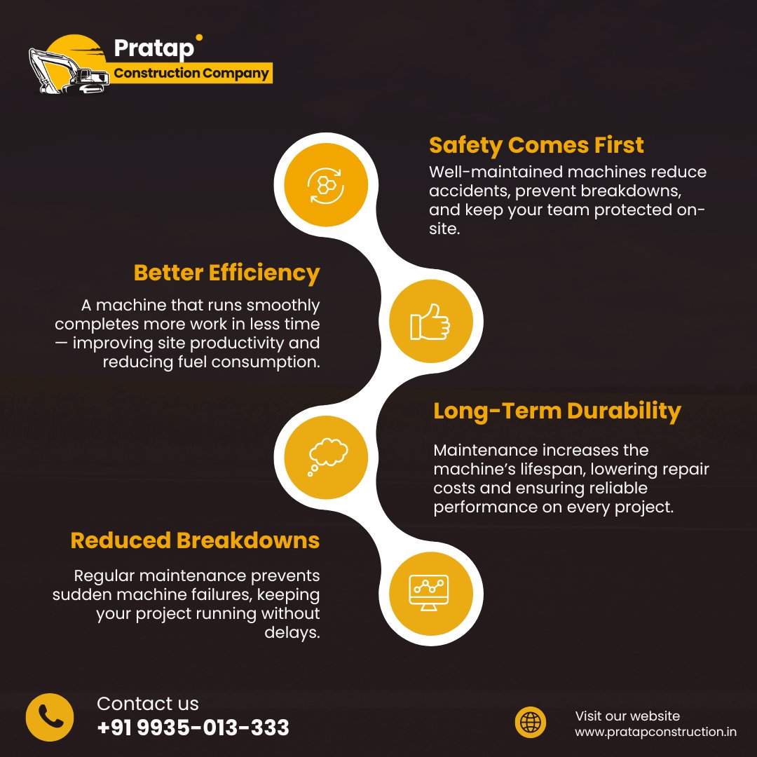 Pratapconstr's tweet photo. Regular machine maintenance isn’t just good practice — it’s the backbone of safer sites, faster work, and long-lasting performance.

#PratapConstruction #HeavyMachinery #MachineMaintenance #ConstructionSafety #EfficiencyMatters #ConstructionIndia #VaranasiProjects #BuildSmart https://t.co/jHc7zhVCmr