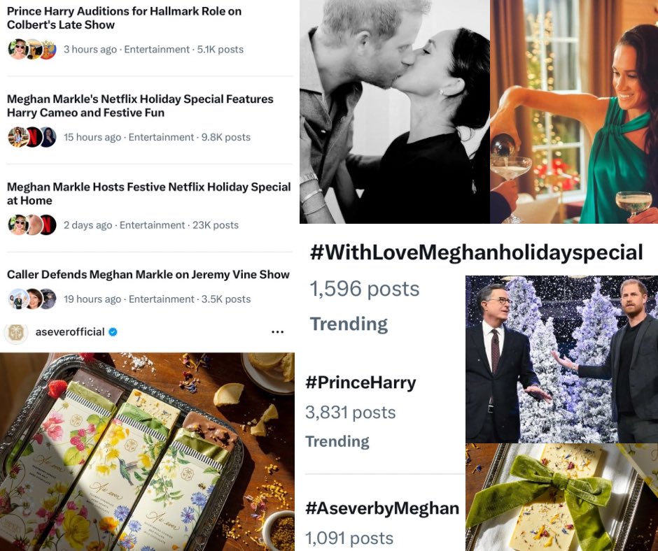house_of_sussex's tweet photo. This week (and every week) belongs to #HarryandMeghan ❄️🍫🎄
The only royal couple who can command global attention at any given moment 👑
#WithLoveMeghan #PrinceHarryOnColbert #AseverbyMeghan #WithLoveMeghanholidayspecial https://t.co/8s3F6Nz8Ei