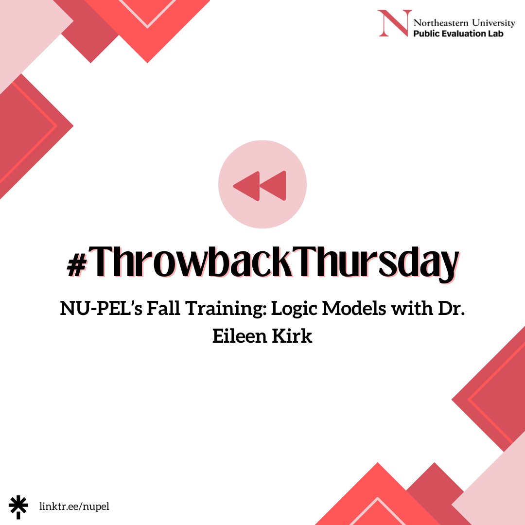 NUPublicEvalLab's tweet photo. Throwback to our last presentation of our Fall Series with Dr. Eileen Kirk on Logic Models! Thank you to everyone who attended our training series events.
#NUPEL #Evaluation #Research #Northeastern https://t.co/jtqvXGBf1y