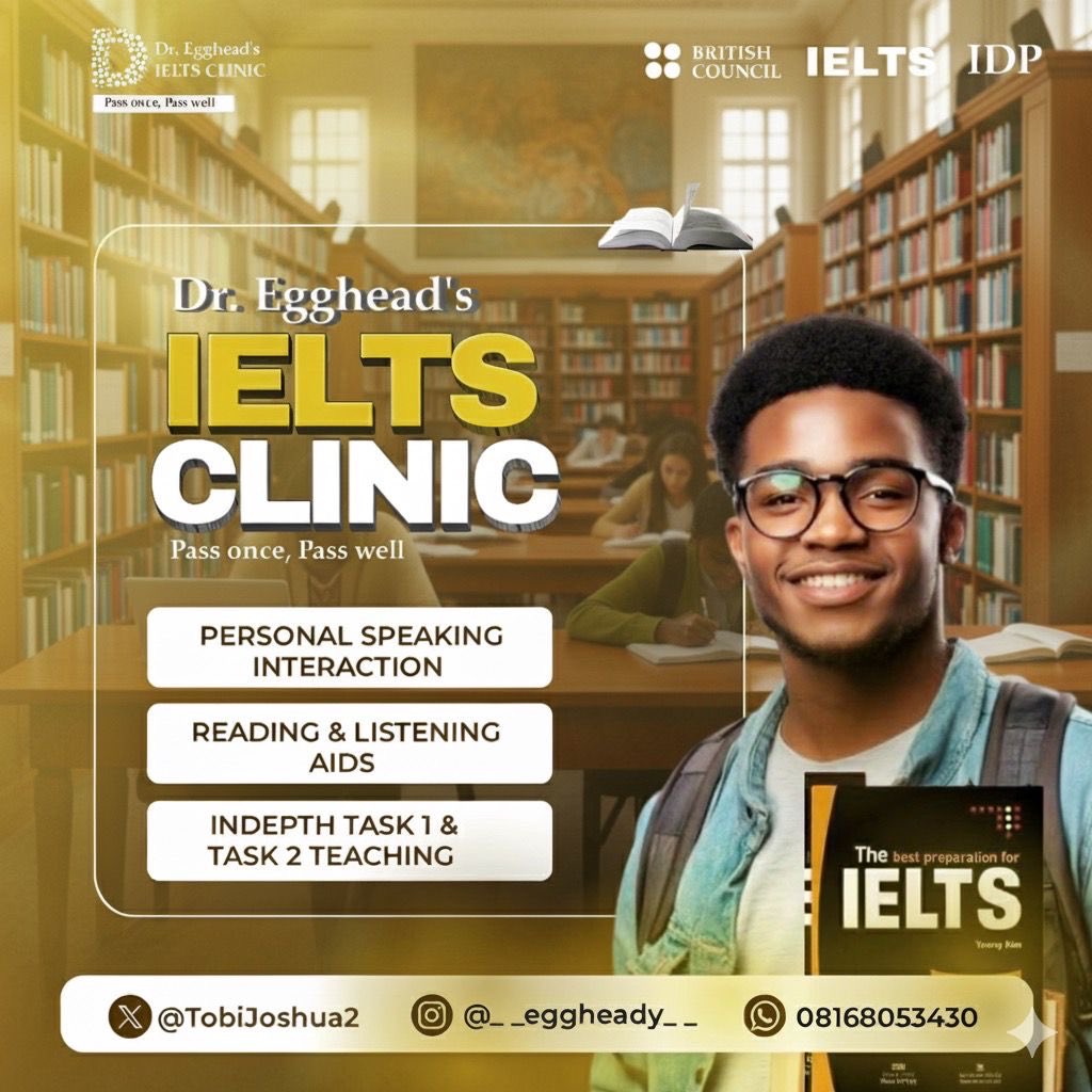 Are you looking for the best tutor for your IELTS exam?
Look no further!
Introducing Dr. Egghead’s IELTS CLINIC-
the ultimate place to get the guidance, strategies, and support you need to ace your IELTS exam.

Contact Details:
(As posted on the flier)