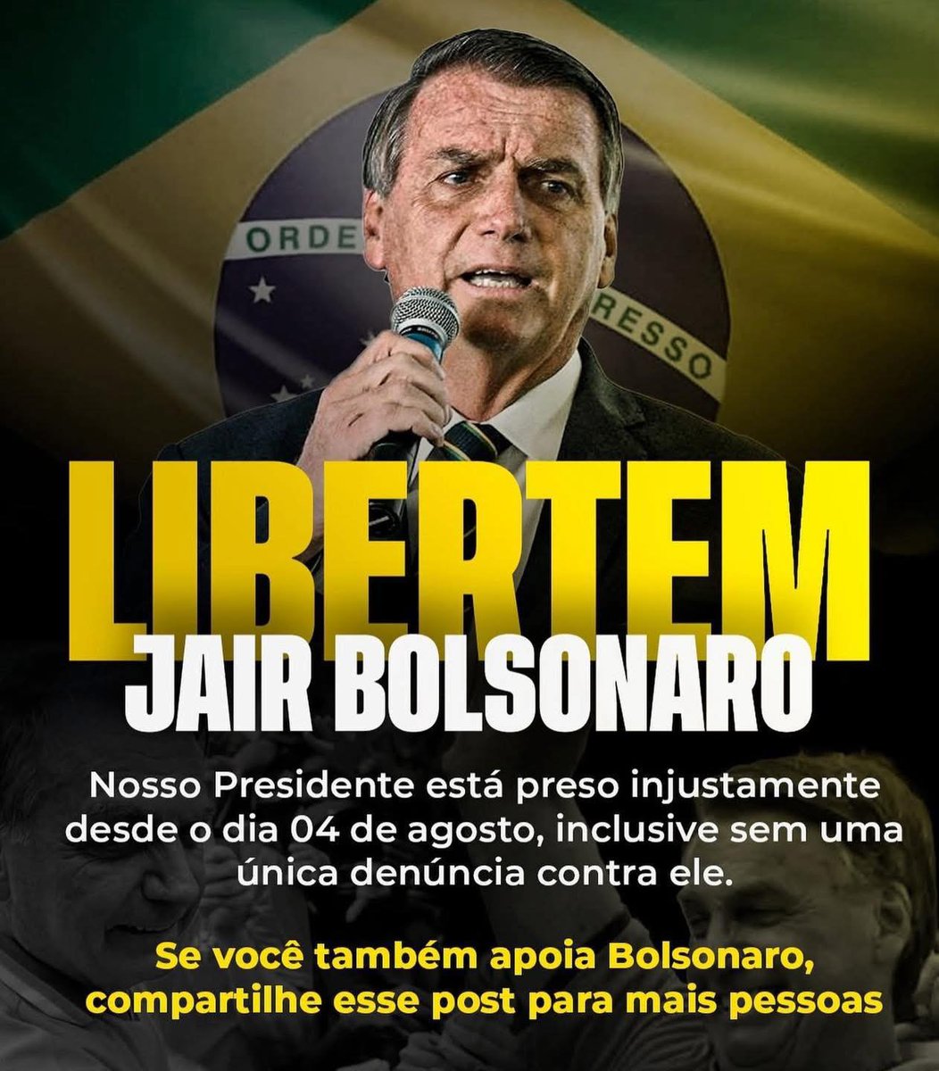 Todos os dias estão a criar narrativas mirabolantes para tentar acabar com Jair Bolsonaro. Um homem preso e injustiçado por fazer o que é correto. Soltem o Bolsonaro! Anistia já!🇧🇷
