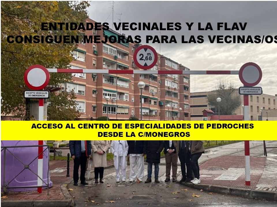 #Leganés
Entidades vecinales de Leganés y la FLAV consiguen el acceso al Centro de especialidades de Pedroches.
Este apartado estaba recogido en el acuerdo firmado en mayo.
Las entidades vecinales trabajando por la mejora de los barrios y de la calidad de vida de la ciudadanía.