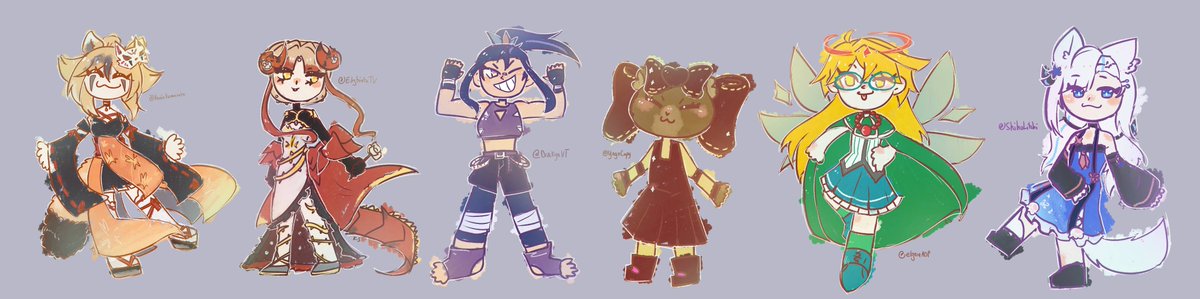 Première fournée des Vtubers version Golri ! (c'est le nom du style de dessin lmao)

<a href="/KeolaKumaneko/">🍎 Keola 🍏</a> 
<a href="/ElzbietaTV/">Elzbieta🌹</a> 
<a href="/DrakyaVT/">Drakya / Fighter Vtuber👊</a> 
<a href="/YagaCapy/">Yaga Capy</a> 
<a href="/elzeraAOP/">elzeraAOP 🏳️‍⚧️ (redebut en travail)</a> 
<a href="/ShihoLitchi/">🌸 Shiho Litchi 🌸</a> 

Je répondrais à votre message sous le premier poste pour les versions solo !! :o