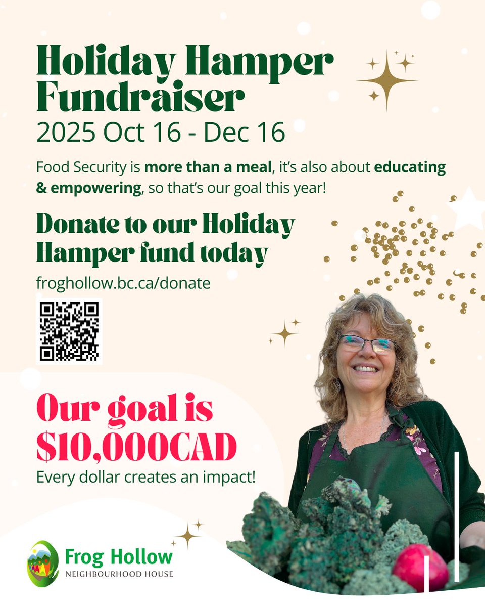 Our friends at <a href="/FrogHollowVan/">Frog Hollow</a> are still accepting donations for their holiday hamper fundraiser🎁
In addition to providing food support, they are raising $10,000 CAD to also fund programs that empower individuals and families through learning❤️
See details below!