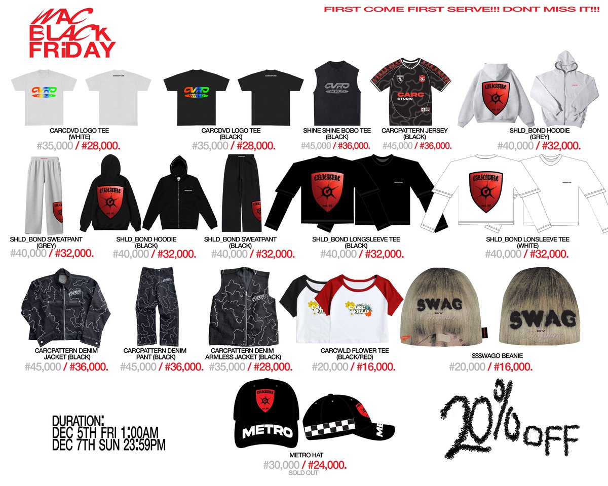 CarcHead98's tweet photo. WAC BLACK FRIDAY 
20% off on all products from #20,000 above.
Free CARCADDICT TEE on multiple others
Duration: Dec 5th fri 1:00am- Dec 7th sun 23.59pm
First come first serve 
Don’t miss it!!!. https://t.co/SeSW2wc5cv