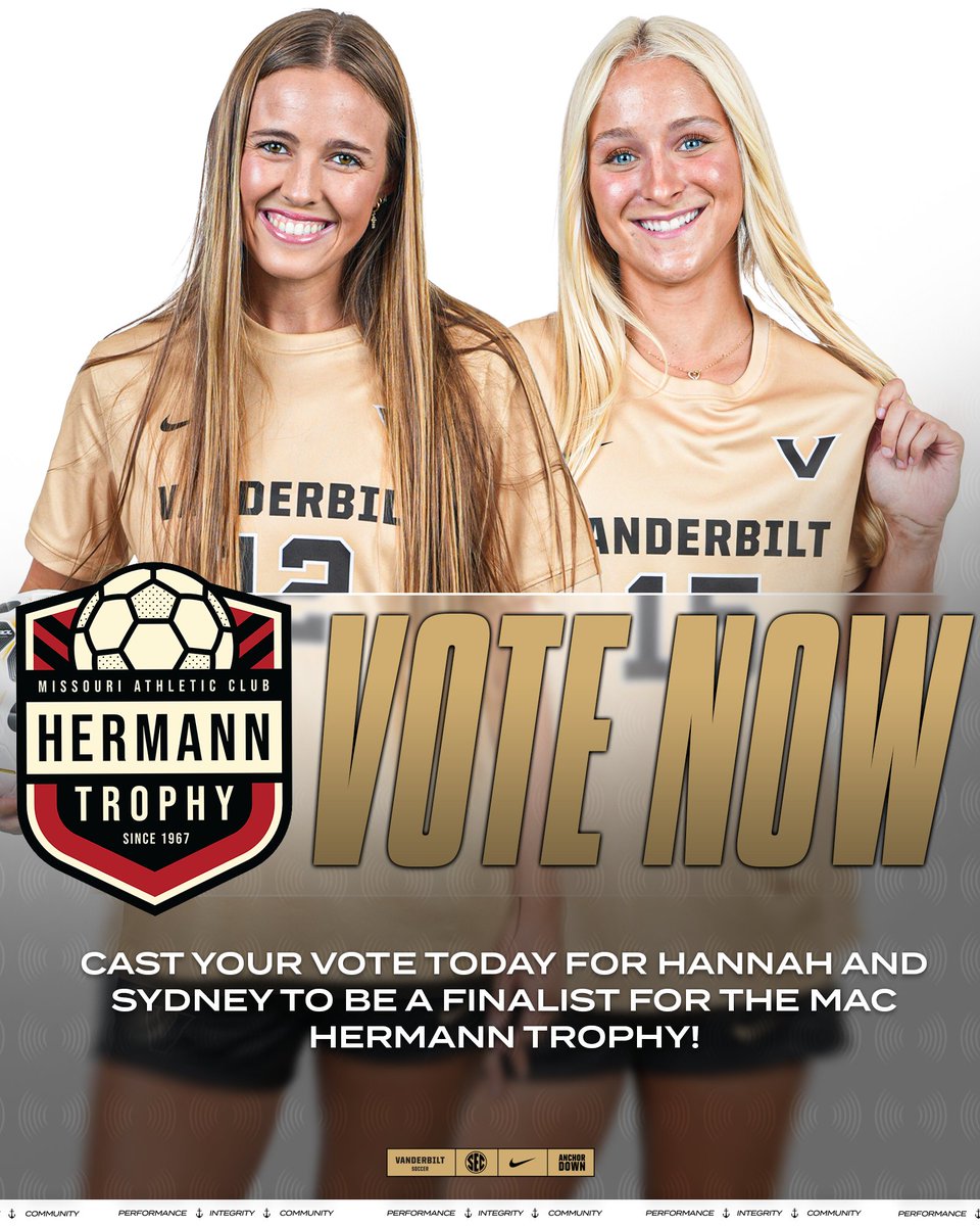 🚨 Commodore Nation, we NEED you 🫵

Vote Hannah and Syd for <a href="/HermannTrophy/">MAC Hermann Trophy</a> 

Link here ➡️ machermanntrophy.com/2025-womens-fa…