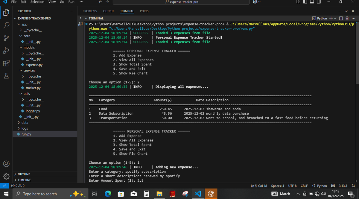 TheLazyCompiler's tweet image. Outputs from my updated expense tracker project I&apos;ve been working on. Sooner I&apos;ll upload it to my GitHub, after I&apos;m done with some minor tweaks. 

#pythonlearn #pythonproject #objectorientedprogramming