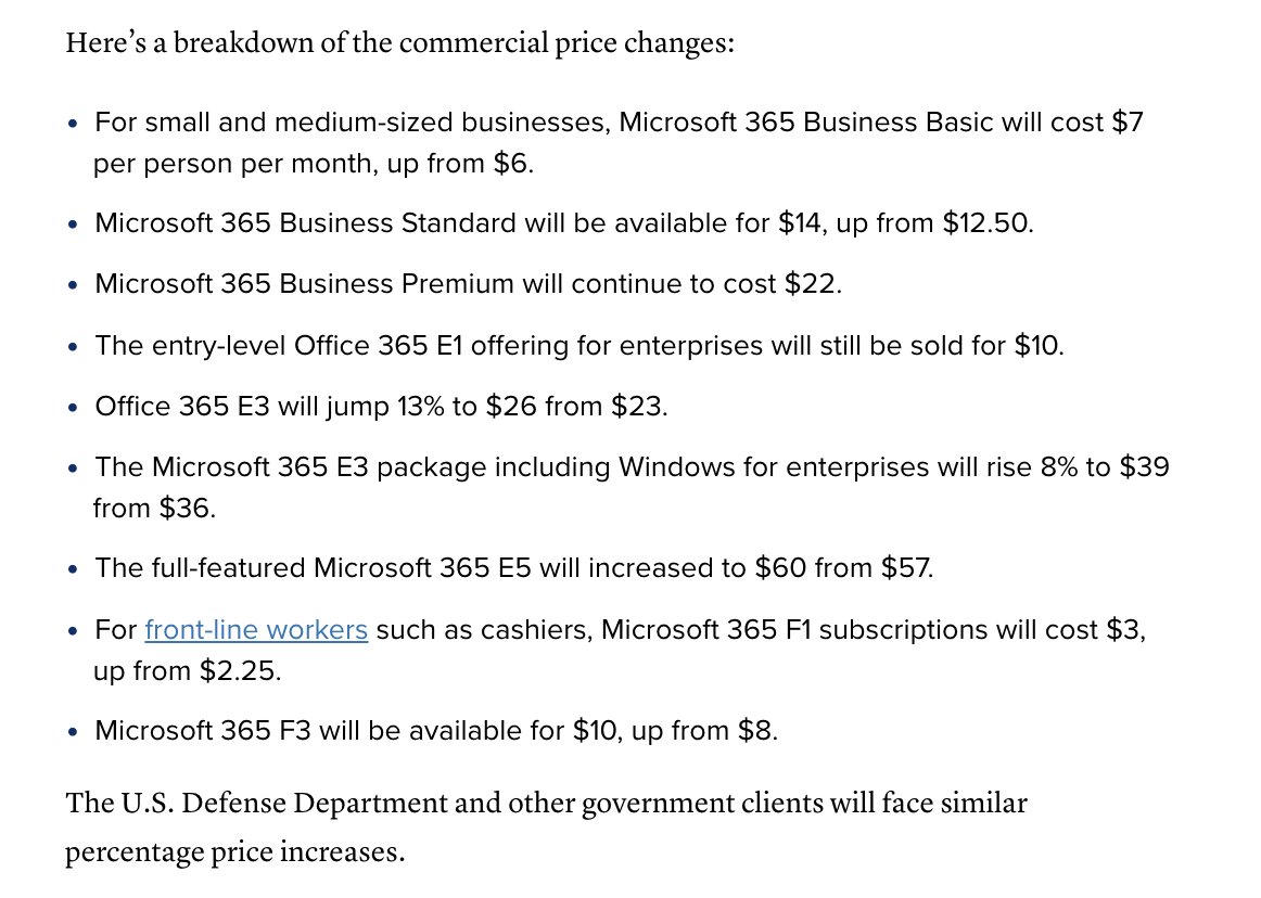 🔵MARKETEVANS: Microsoft annuncia l'aumento dei prezzi degli abbonamenti Office per clienti commerciali e governativi dal 1° luglio