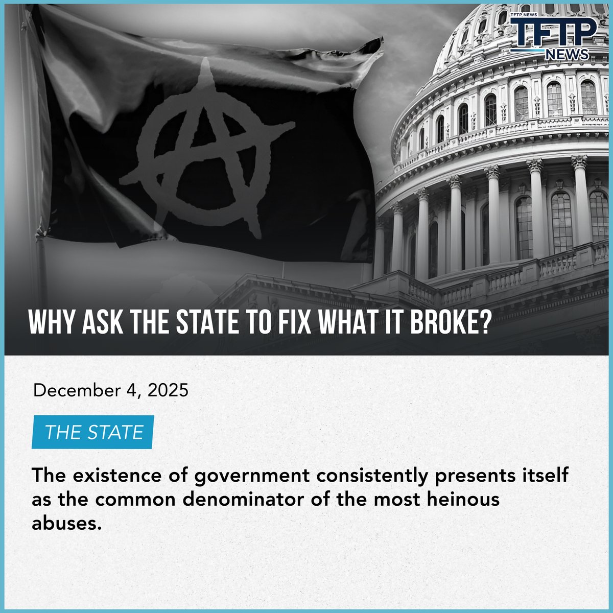 The state has proven itself to be wholly insufficient in fostering either liberty or prosperity. It is our responsibility to build solutions for a better future.

Article by: <a href="/DonViaJr/">Don Via Jr.</a> | Link below 👇