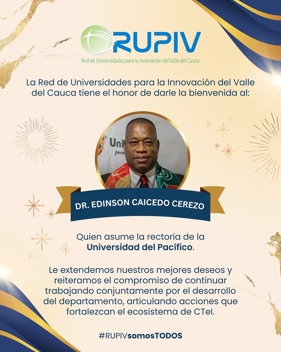Desde la RUPIV celebramos este nuevo liderazgo 📷 y reafirmamos nuestro compromiso de seguir trabajando articuladamente por el fortalecimiento del ecosistema de Ciencia, Tecnología e Innovación 📷📷 en el Valle del Cauca y el Pacífico.