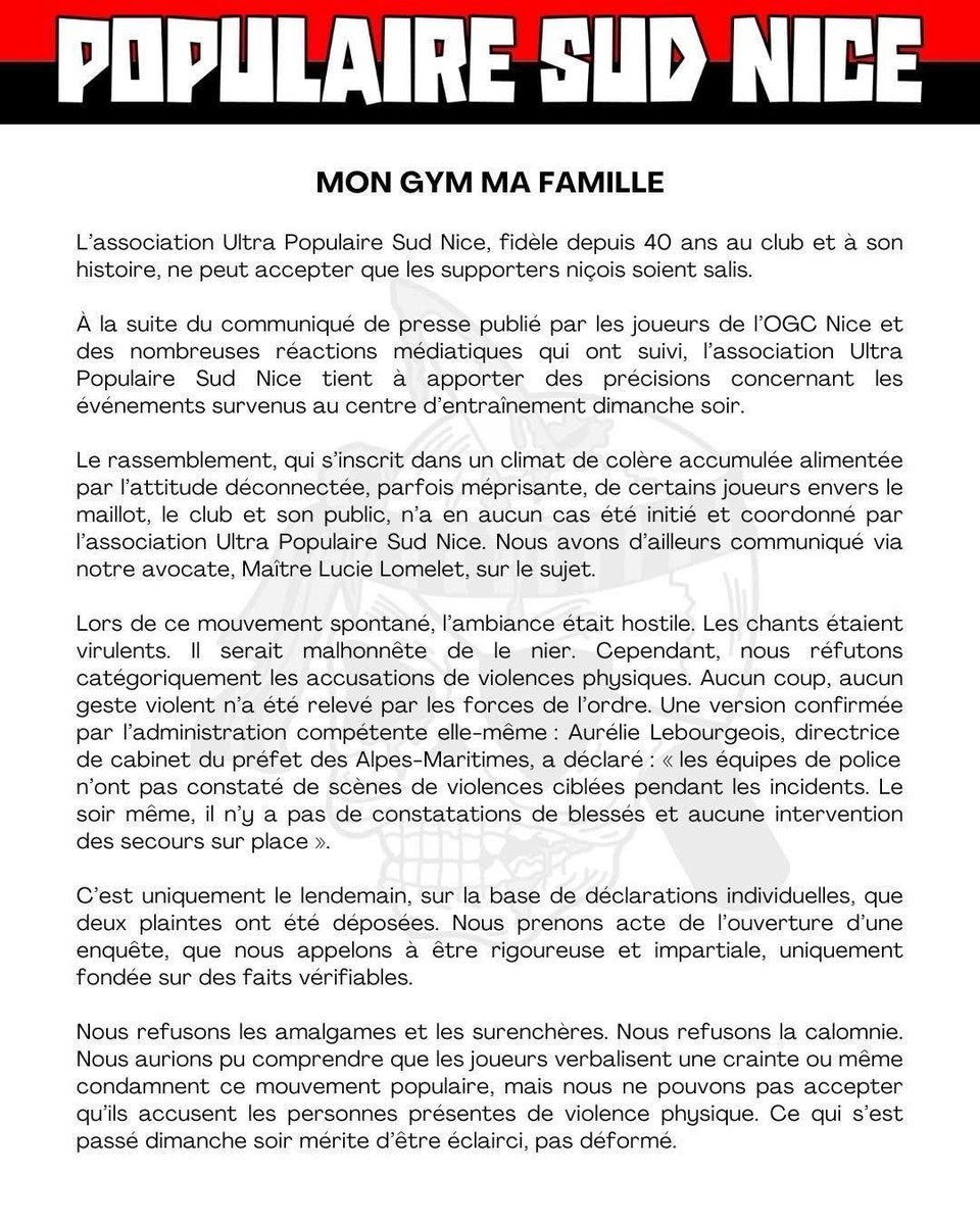 lnstantFoot's tweet image. 🚨 🚨 𝗟𝗔 𝗣𝗢𝗣𝗨𝗟𝗔𝗜𝗥𝗘 𝗦𝗨𝗗 𝗔𝗡𝗡𝗢𝗡𝗖𝗘 𝗟𝗘 𝗕𝗢𝗬𝗖𝗢𝗧𝗧 𝗗𝗘𝗦 𝗠𝗔𝗧𝗖𝗛𝗘𝗦 𝗗𝗘 𝗟’𝗢𝗚𝗖 𝗡𝗜𝗖𝗘 ! ❌ 🔴⚫️

"NOUS, MAÇONS, ÉTUDIANTS, CHÔMEURS,  REPRENONS LE CHEMIN DE NOS FAMILLES.

VOUS N’EN FAITES PLUS PARTIE."