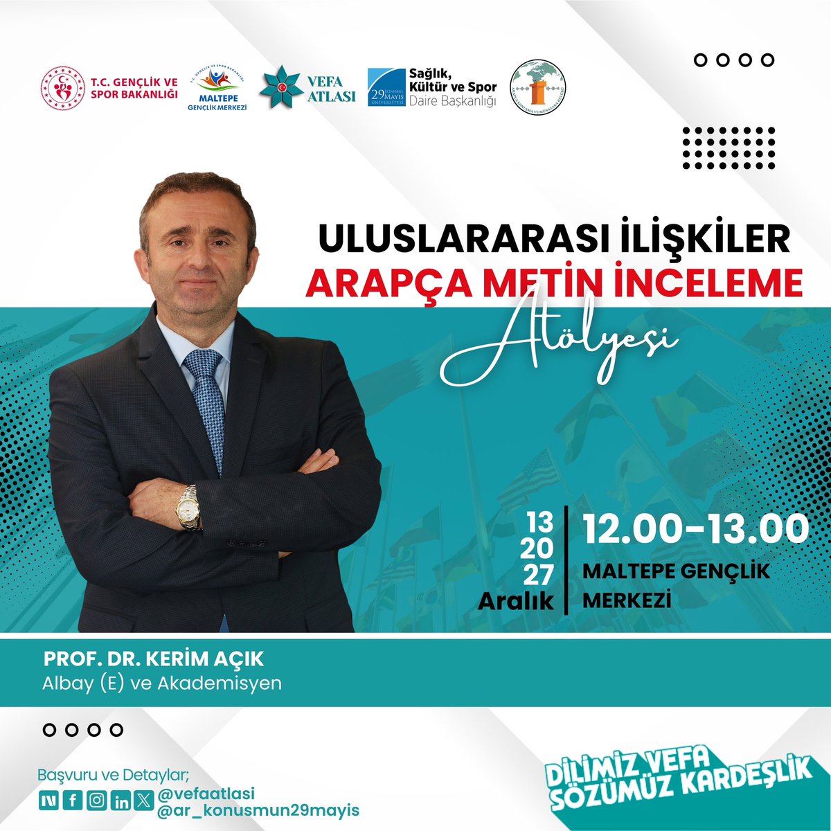 vefaatlasi's tweet photo. 🌍 Uluslararası İlişkiler – Arapça Metin İnceleme Atölyesi Başlıyor!

📲 Başvuru ve detaylar için; https://t.co/rzrlCl8Q8O…

Dilimizi, kültürümüzü ve kardeşliğimizi güçlendiren bu buluşmaya seni de bekliyoruz! ✨ https://t.co/YFiD9OJNVr