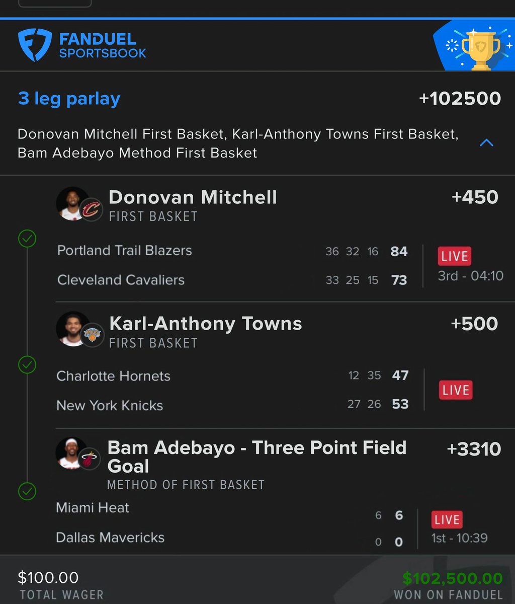 Parlay_Sniper_'s tweet photo. Forgot to update y’all on this✅

We cashed the freaking First basket parlay last night🔥🤝

Like I said, study matchups, study players, and know that it’s difficult for players to hit back to back first baskets and you’re good🥂🐐

$1000 to 10 Likes ❤️+ RT🔁 https://t.co/Uxx53hqGC4