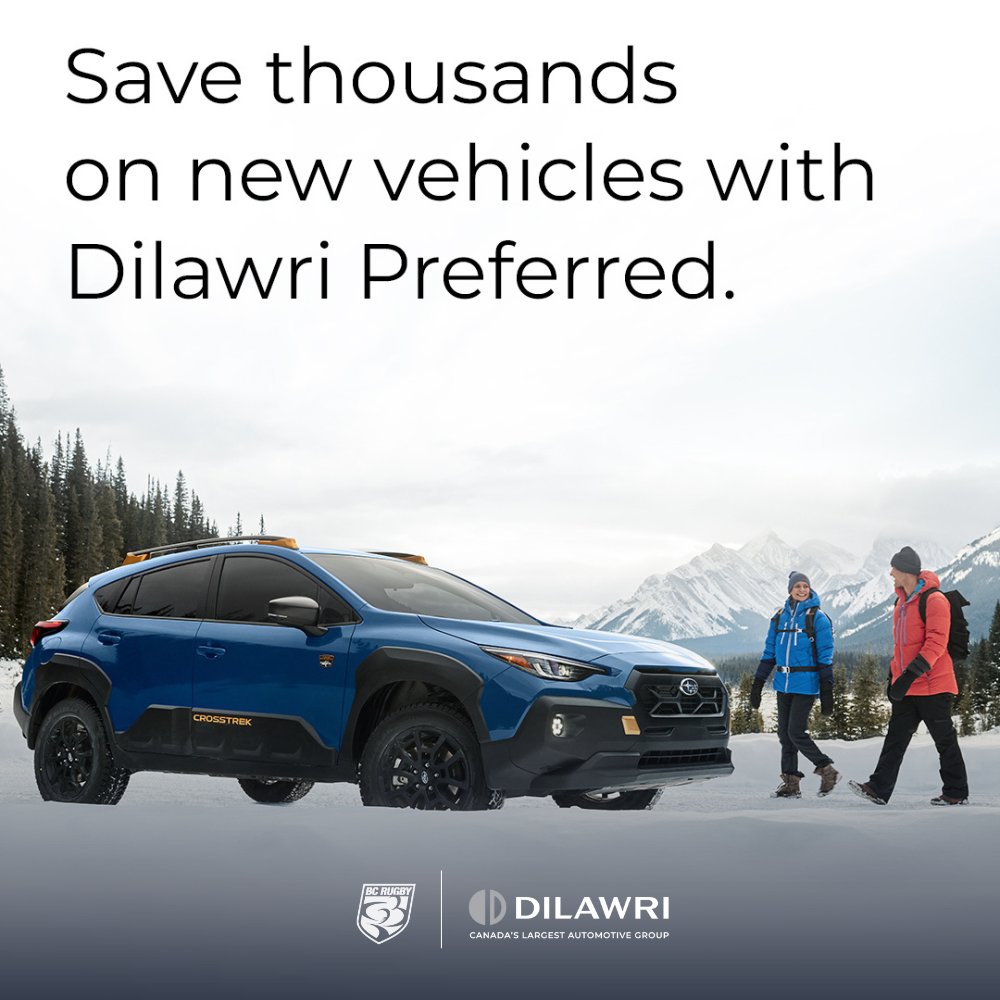 New partnership alert! 🚗

BC Rugby Members now get preferred pricing + VIP Concierge assistance on new vehicles through Dilawri Preferred.

We’re proud to partner with Dilawri.

Learn more 👉ow.ly/P9x550XC3xa

#BCRugby #Dilawri