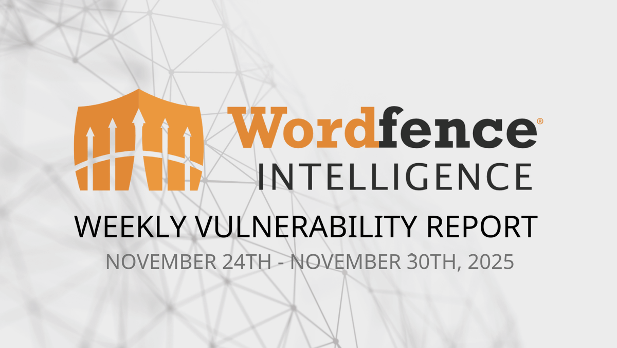 wordfence's tweet photo. Wordfence Intelligence Weekly WordPress Vulnerability Report (November 24, 2025 to November 30, 2025)

https://t.co/mNJ37WZQen

Last week, there were 74 vulnerabilities disclosed in 67 WordPress Plugins and 2 WordPress Themes that have been added to the Wordfence Intelligence Vulnerability Database, and there were 41 Vulnerability Researchers that contributed to WordPress Security last week. 

Review those vulnerabilities in this report now to ensure your site is not affected.

#wordpress #wordpresssecurity #wordpresssecuritynewsdecember2025