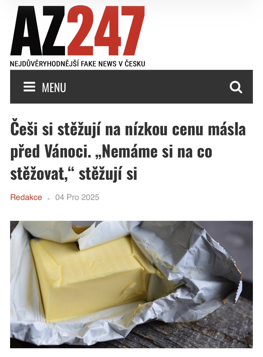 az247cz's tweet image. Ceny másla letos spadly rekordně nízko, což v Česku vyvolalo nečekanou krizi. Lidé si totiž po dlouhé době nemají na co stěžovat. Zatímco část veřejnosti ztratila smysl života, drobní investoři přicházejí o peníze v investičním másle, kterým si během roku naplnili mrazáky v…
