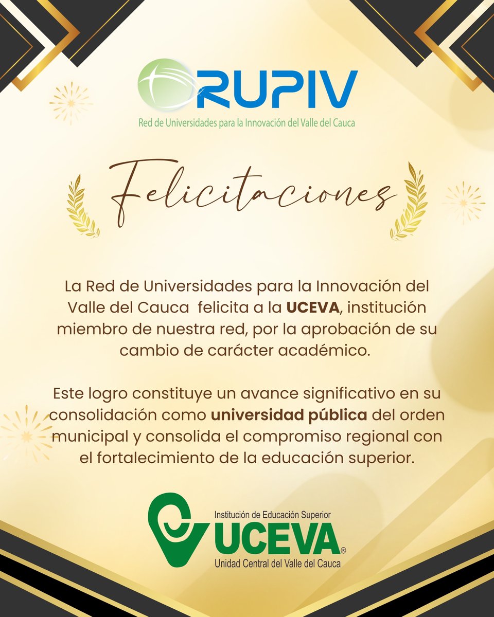 🎓✨ Desde la RUPIV celebramos el reconocimiento de la UCEVA, institución miembro de nuestra Red, como universidad pública del orden municipal.

🔬💡 Seguimos articulando esfuerzos por una región más innovadora y competitiva.

#RUPIVsomosTODOS #UCEVA #EducaciónSuperior