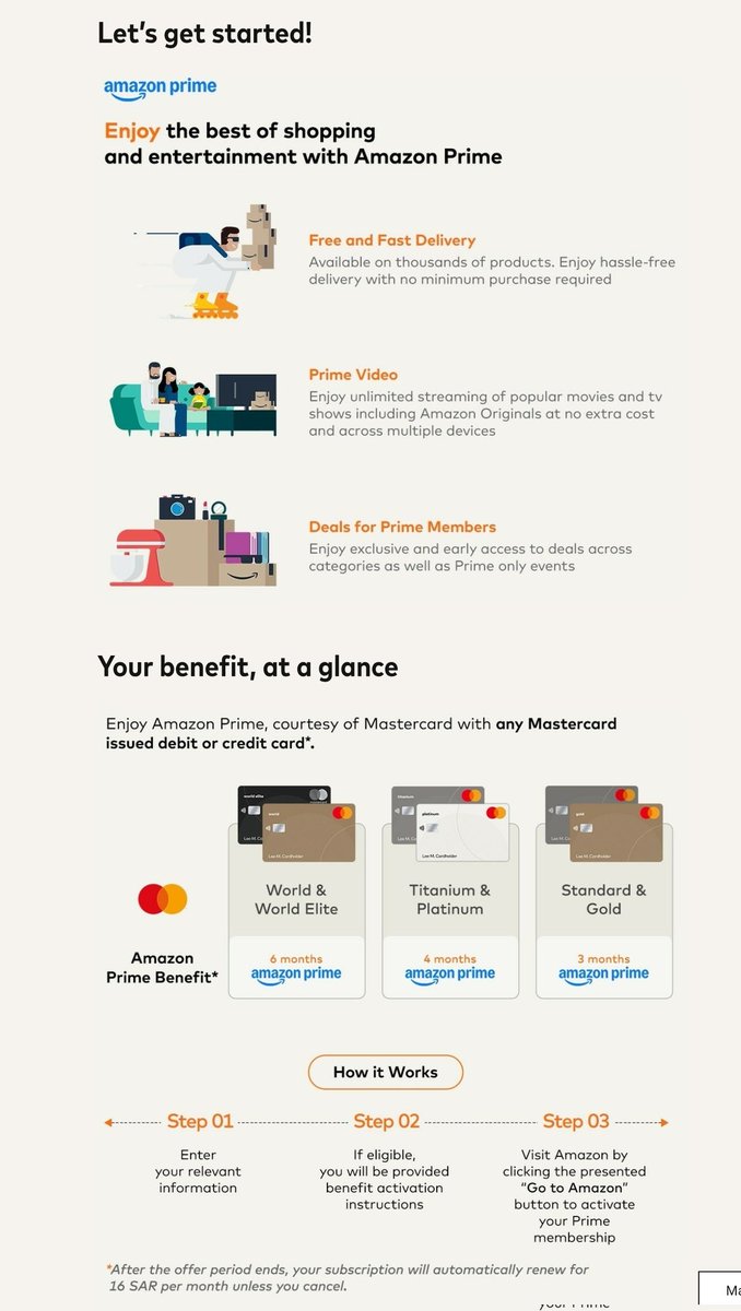 SuryaSagar1999's tweet photo. Did you know your Mastercard unlocks free Amazon Prime in Saudi Arabia? 🇸🇦✨
​Depending on your card tier, you can save money on 3 to 6 months of membership!

​📋 Steps to Redeem:
​Visit the official portal: https://t.co/jMreRCxqqJ
​Enter your Mastercard details to check eligibility.
​You'll be redirected to https://t.co/yV1X9cTYpL.
​Important: You MUST use the exact same card as your payment method to activate the free period.

​📅 Valid until: 31 December 2025

​Share this with a friend who loves online shopping! 👇 🛒
​#AmazonKSA #Mastercard #Savings #Saudi #offers