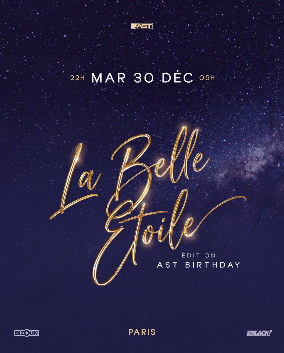 ✨ La Belle Étoile ✨
On ne pouvait pas attendre le 31 Dec pour célébrer cette fin d’année 😌🎉
L’édition précédente, marquée par le come-back de Jade, était magique 🤩🧊
On revient mettre des paillettes dans vos vies pour le AST Birthday ✨
Un seul mot d’ordre : convivialité