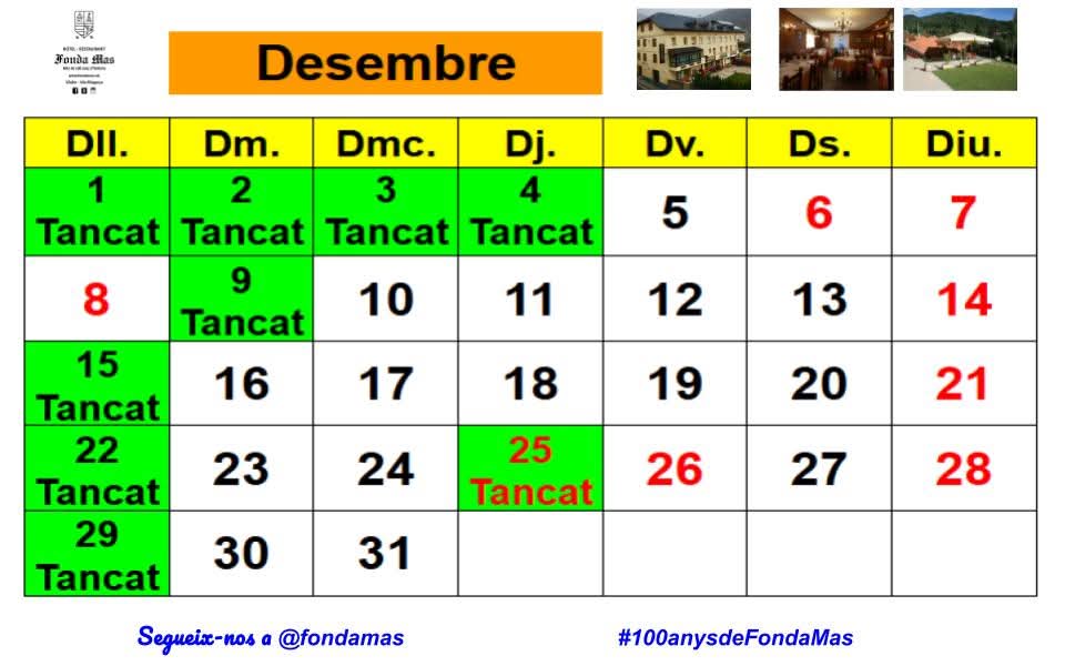 DESEMBRE 2025 📢📢📢
+ info. i Reserves:
☎️ 973 69 80 09
📩 info@fondamas.cat
@fondamas #obert #desembre #vilaller #valldebarravés #altaribagorça #pirineus #lleida #cuinacasolana #productesdeproximitat #km0 #restaurant #menu #diari #hort #mandongo #fentpais  #100anysdeFondaMas