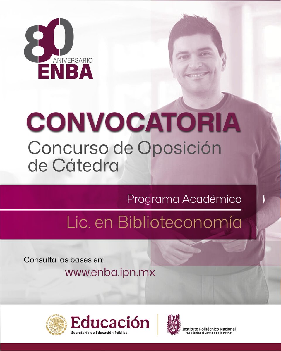 CONVOCATORIA
La ENBA IPN, invita a participar a las y los profesionistas en la Licenciatura en Biblioteconomía o afín, al Concurso de Oposición de Cátedra para el período 2026-2.
enba.ipn.mx
#enbaipn #ipn