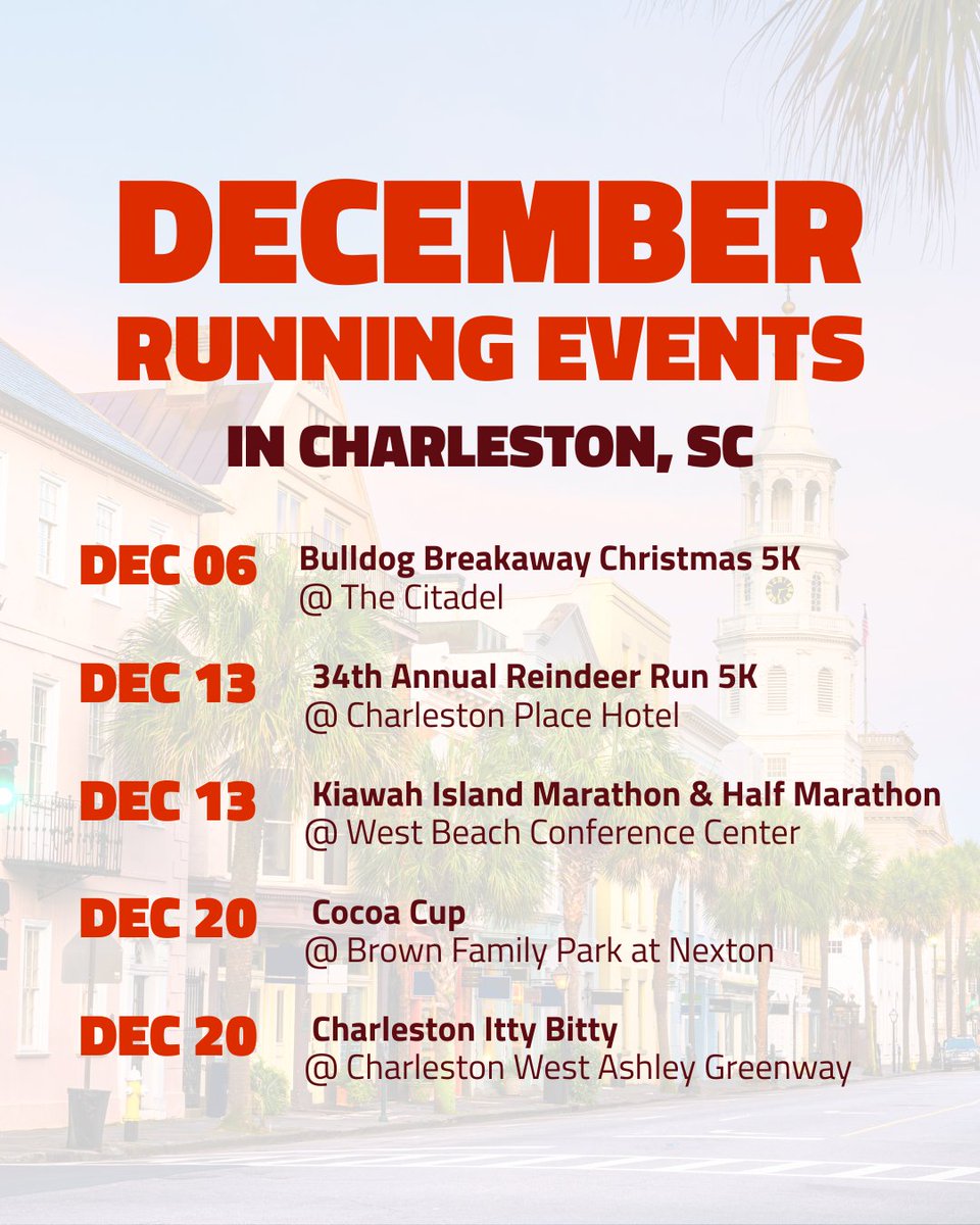 ❄️🎄 Dash into December! From festive fun runs to competitive sprints, there’s a mile for every runner this month. 

Keep your pace merry and bright! #RiseAndRun #CHSEvents #CharlestonRunning